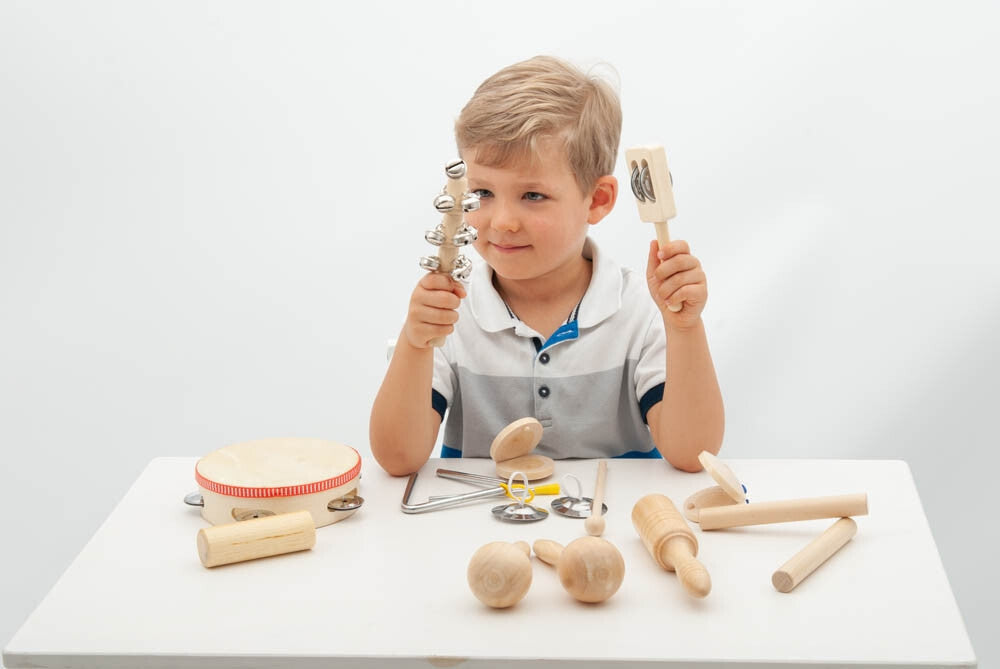 Koka mūzikas perkusijas komplekts  bērniem - 16 instrumenti