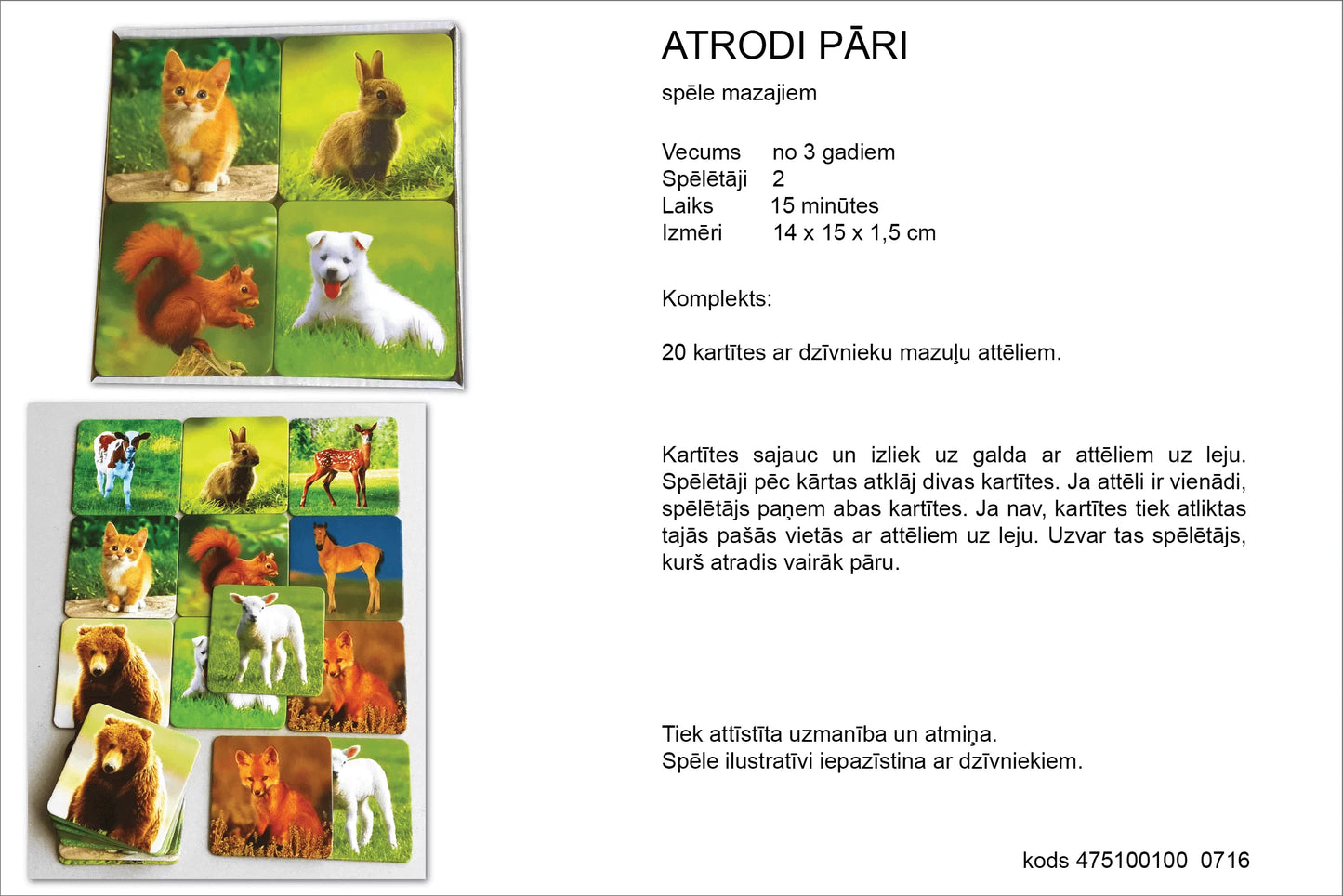 ROBINS galda spēle bērniem "Atrodi pāri", spēle atmiņas attīstībai