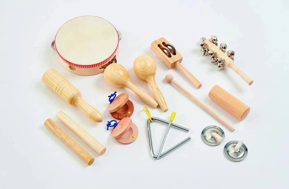 Koka mūzikas perkusijas komplekts  bērniem - 16 instrumenti