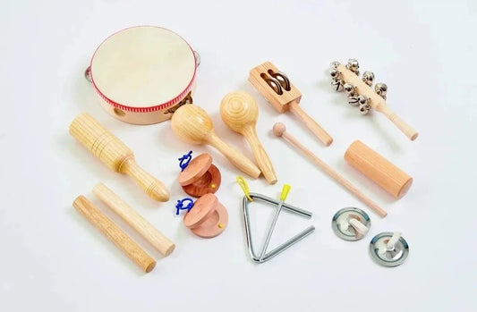 Koka mūzikas perkusijas komplekts  bērniem - 16 instrumenti