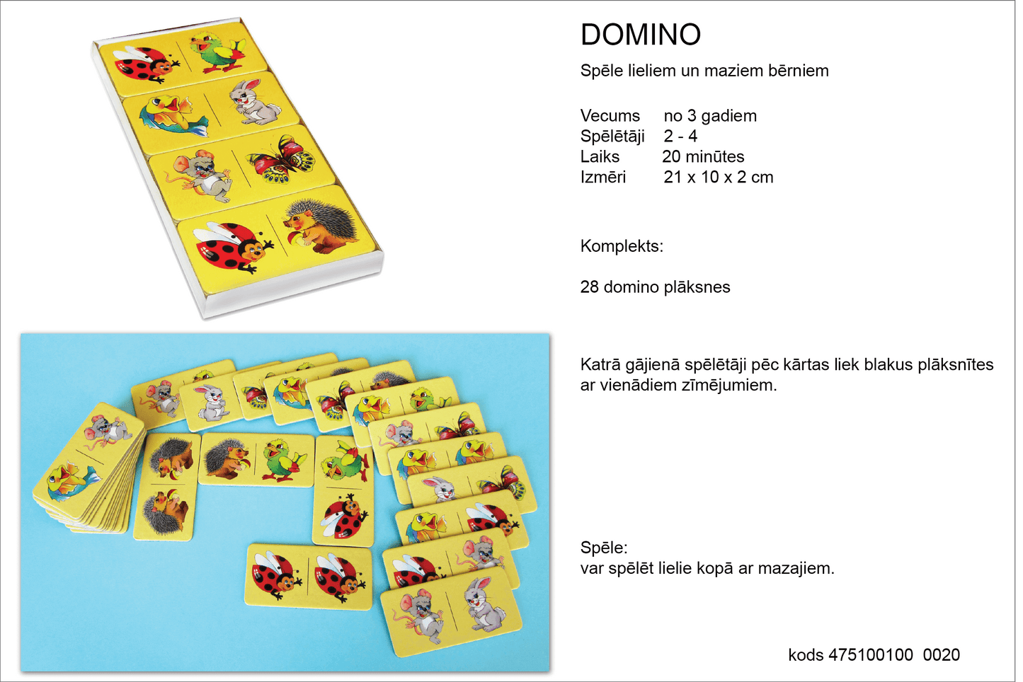 ROBINS galda spēle Domino bērniem - 28 kartiņas