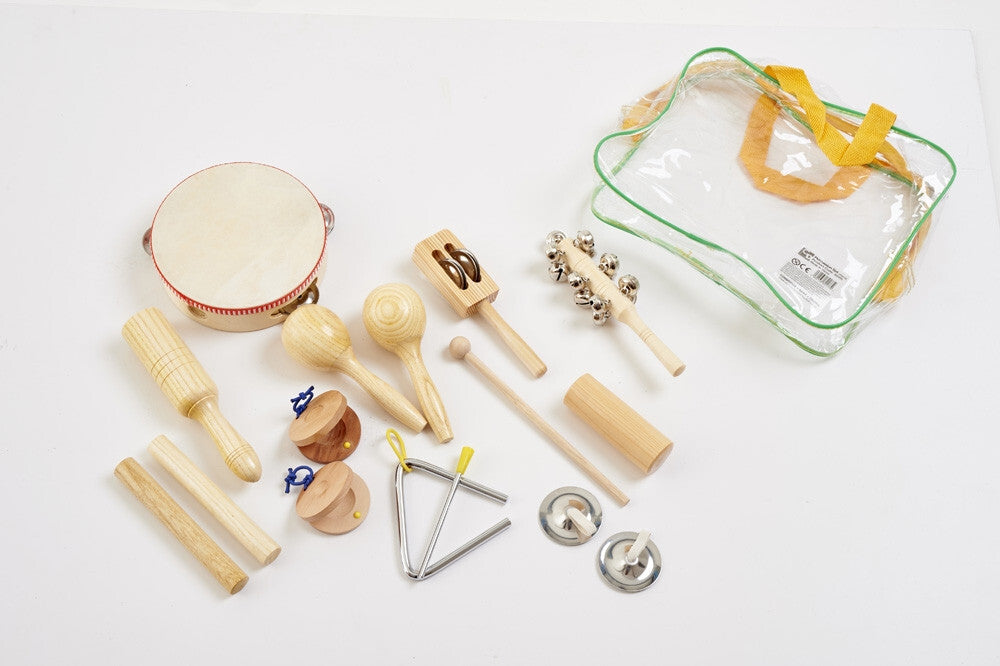 Koka mūzikas perkusijas komplekts  bērniem - 16 instrumenti