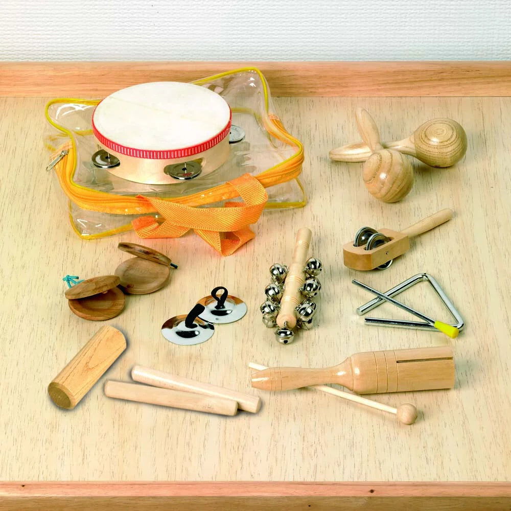 Koka mūzikas perkusijas komplekts  bērniem - 16 instrumenti